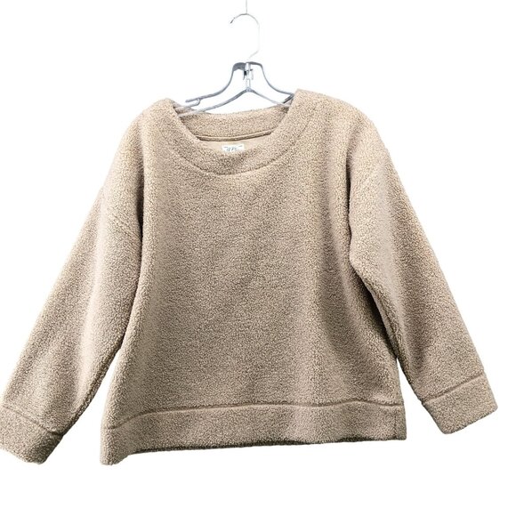 J. Crew Vintage Fleeece Sherpa Sweater Womens M Tan Beige Crewneck Pullover - Picture 1 of 8